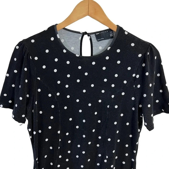 ASOS Curve Polka Dot Dress Size 12 Black and White Knee Length Short Sleeve Knit - Picture 3 of 6